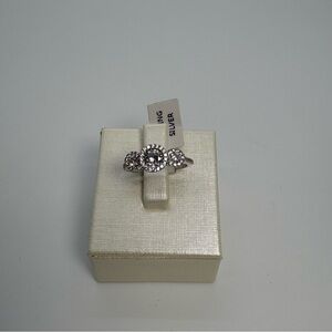 Sterling Silver CZ Engagement Ring 3-Stones, Size 6, New With Tags